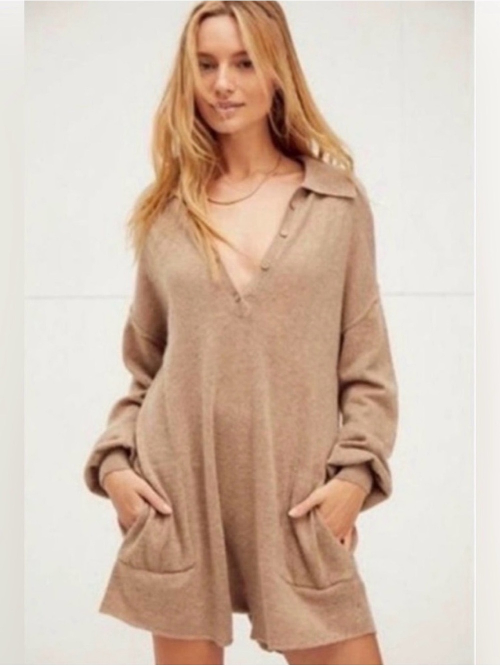 Free People Beach The Luxe Picnic Sweater Romper Tan Brown Small